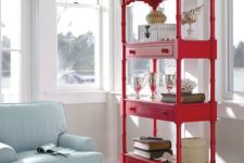 14 a bright etagere made up of several simple console tables is a cool furniture idea