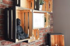 14 a simple rustic storage wall unit made of Knagglig boxes attached to each other is a very fast DIY