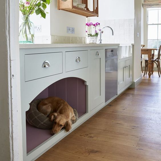 dog bed in cabinet