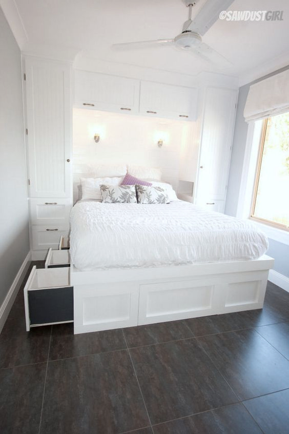a bed with many storage drawers is a brilliant idea that is completely hidden