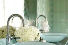 21 a duo of blue frosted bowl sinks is a cool and fresh take on traditional round sinks