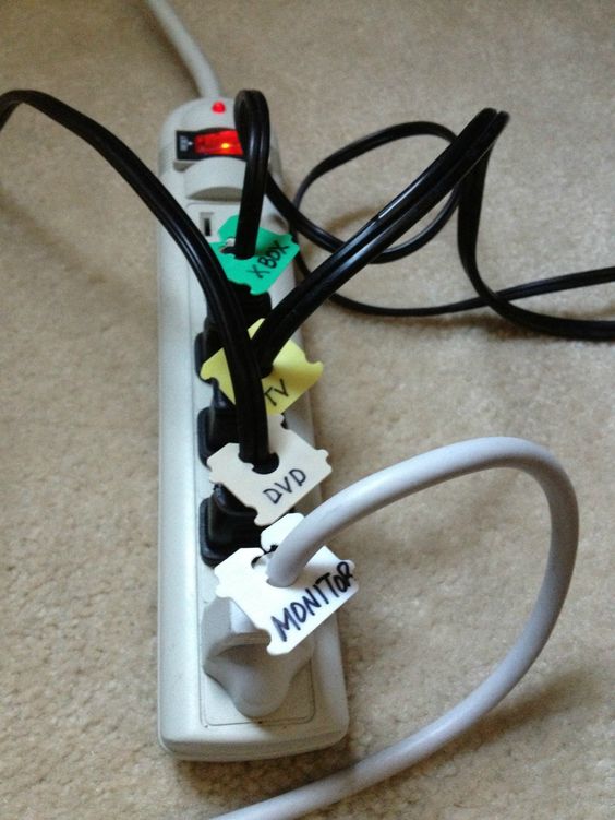 stop guessing which cord on your power strip goes with plastic tags