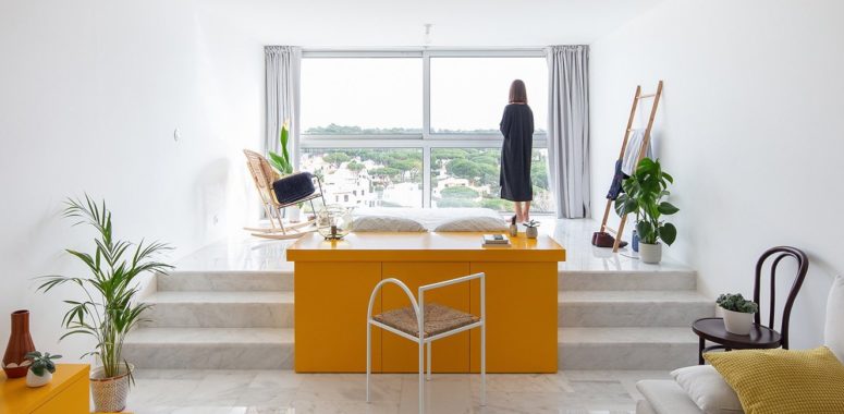 Minimalist Studio Apartment With Bright Yellow Touches