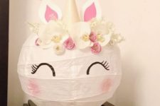 02 a gorgeous unicorn table lamp with paper flowers made of an IKEA Regolit lampshade, an easy and cute DIY