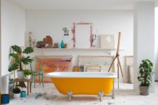 a clawfoot bathtub design in yellow tone