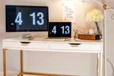 11 a stylish modern desk of an Ekby Alex unit, gold hangles and a gold leg base for a contemporary office