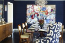 12 a high drama dining room done in navy and creamy with a gorgeous gold ceiling that adds a glam feel