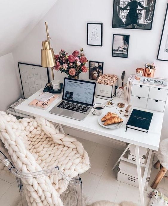 a trestle desk is a nice nod to vintage and features some open storage, it's an elegant option