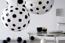 16 a fun cluster of lamps with black polka dots made of IKEA Regolit lampshades to add fun to your space