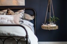 17 try a suspended bedside table – it can be DIYed of a wood slice and some rope