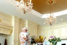 19 accentuate your kitchen with a chic ceiling decorated with gold leaf and with exquisite chandeliers