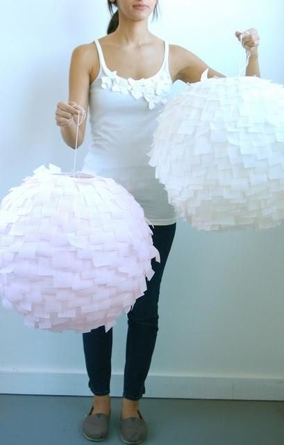beautiful foraged pendant lamps of IKEA Regolit lampshades and crepe paper plus an ombre effect