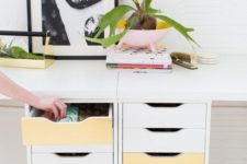 19 two Alex units spruced up with metallic contact paper looks glam and glitz and makes your space catchier