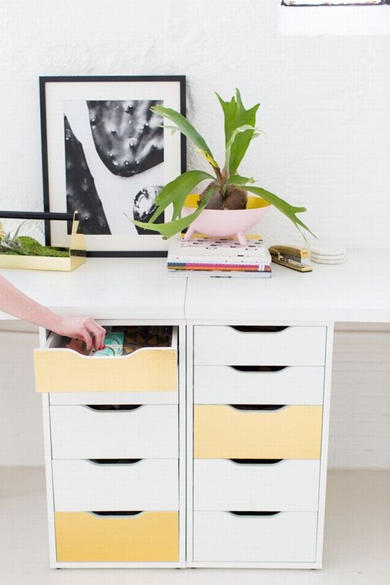 two Alex units spruced up with metallic contact paper looks glam and glitz and makes your space catchier
