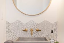 21 a square concrete sink is a statement idea for such a glam space, it complements its perfectly with its rough texture