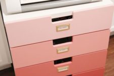 25 a comfy storage unit for a home office made of an Alex drawer piece with an ombre effect and bookplates