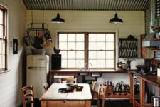 25 a corrugated steel ceiling with metal beams is a great idea for a sloped roof in your kitchen