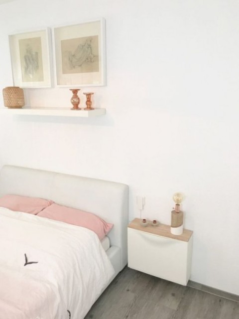 make a tiny floating nightstand of an IKEA Trones piece, add a wooden tabletop to it to make it look cooler