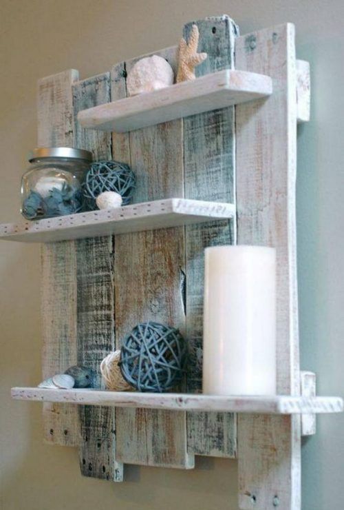 02a rustic meets shabby chic wall-mounted shelf done in neutral and pastel shades, with several tiers