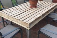 04 build an outdoor pallet table with a rustic tabletop and metal legs and find some matching chairs