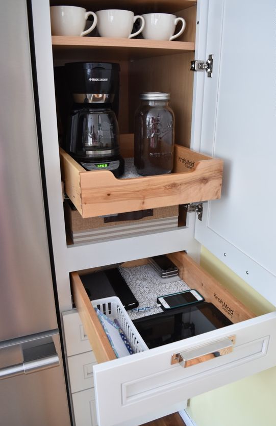 a coffee station and a charging station under it will keep you up and connected all the time