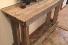 18 a large rustic pallet console is a cool DIY project, and you may add a shelf underneath for more storage