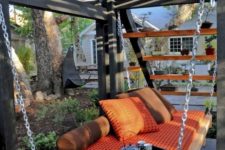 21 an outdoor pallet daybed hanging on chains is a super cool and relaxing idea for your space