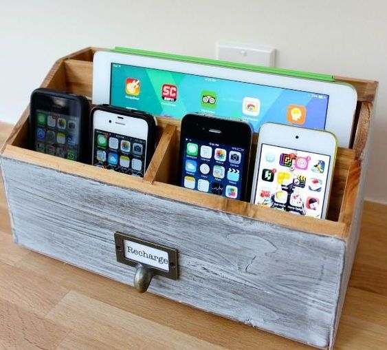 a vintage box charging station can be placed anywhere, not only in the ktichen but in many other spaces, too