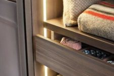 08 strip lights accenting each shelf and drawer will let you easily find each piece even if the other lights are off