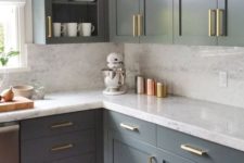 09 spruce up with neutral grey kitchen with gold handles to make it bolder and more chic
