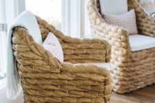 12 woven accent chairs are ideal for a contemporary coastal space, they bring an outdoor feel at once