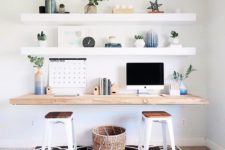 a minimalist home office with IKEA LACK shelves