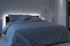 20 a bed with headboard with strip lighting creates a relaxed mood in the bedroom and you won’t need any additional lamps