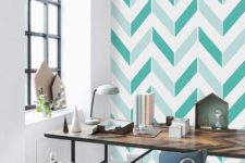 09 bold mint and green chevron patterns on this statement eall refresh the home office and match the desk