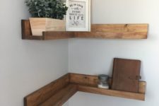 09 simple stained corner shelves that are ledges at the same time will keep your things in place