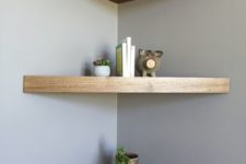 10 stylish thick triangle-shaped wooden shelves with a shiny edge look very chic and stylish