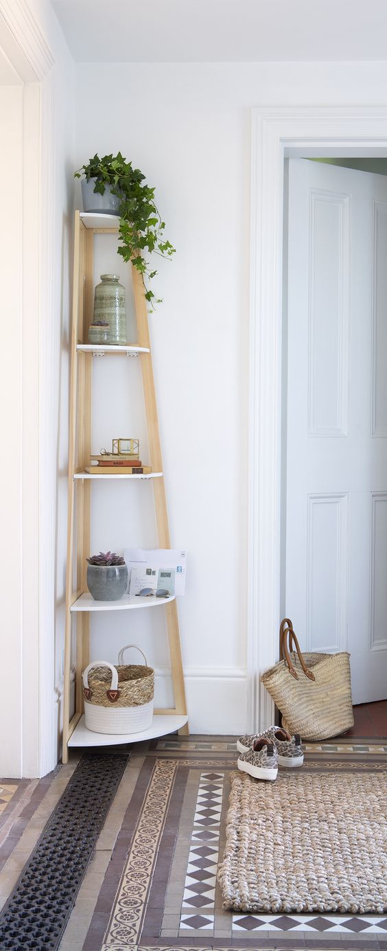 this stylish corner shelf is great for the hallway, keeping all those essentials ready anytime you need them