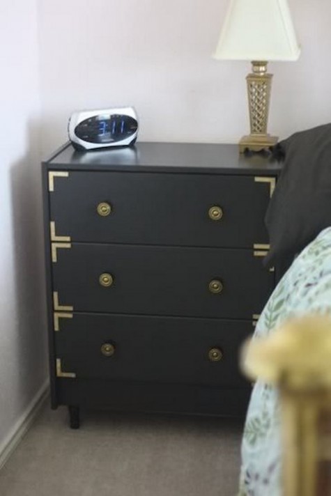 a glam IKEA Rast hack with gilded inlays and knobs will make up a stylish nightstand with storage drawers