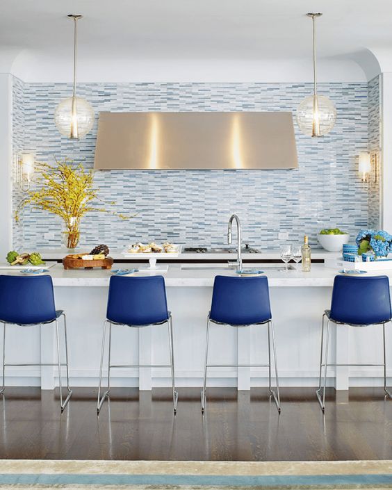 Bright blue bar shop stools