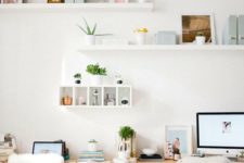15 a long shared desk made of IKEA Lerberg trestles and wooden tabletops for a contemporary meets rustic feel