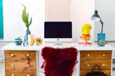 19 a rustic desk made of IKEA Rast dressers and a Linnmon countertop features much storage space