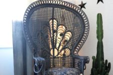 24 dark painted peacock chairs look very unusual as they are traditionally neutral, here a navy peacock chair for a moody feel