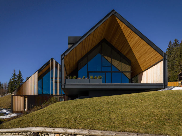 Mountain Home Clad With Wood Sunshade
