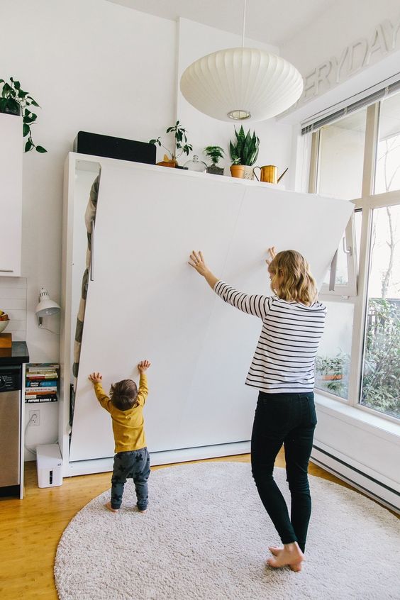 you can even place a Murphy bed in a playroom - it won't take any space before you decide to use it