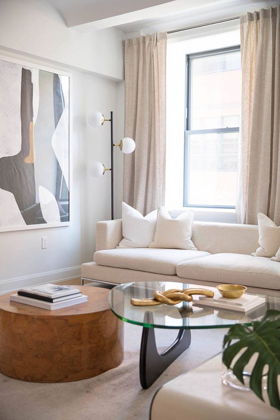 the sofa is placed in front of the window, and the sitting zone is flooded with light thanks to that