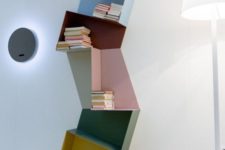 17 a creative colorful geometric shelving unit done of several parts and in various colors