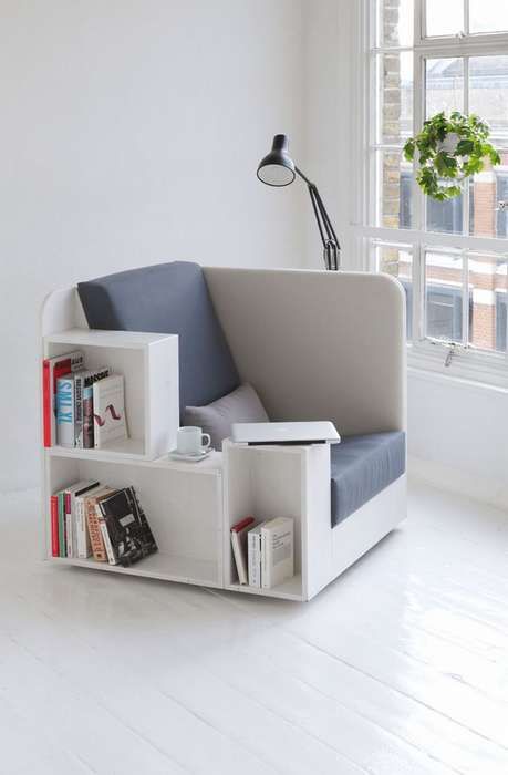 a multifunctional reading chair with book storage is a great piece for small spaces