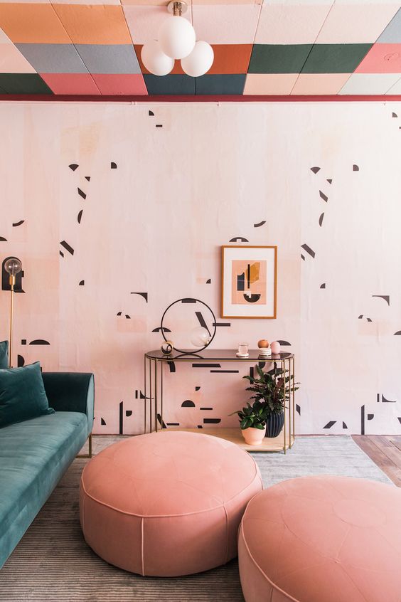 add color and pattern to your retro space with cool wallpaper like here and add a matching piece of furniture
