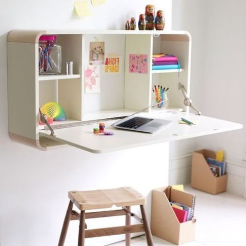 a Murphy desk for a kids' room is a stylish and smart option that allows saving much space and hide it when not necessary