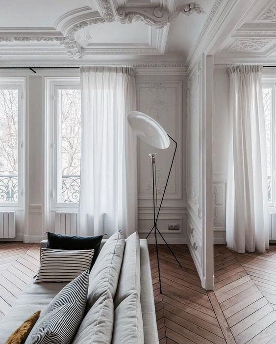 white is an ideal color or walls and ceilings, it can be incorporated throughout the space to make the room brighter